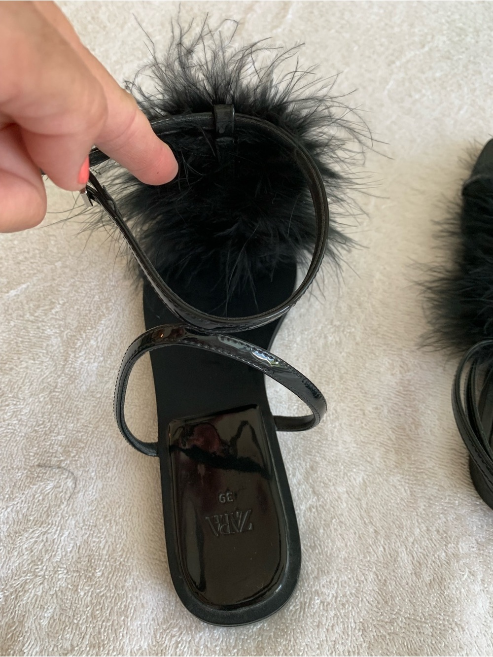 Zara Black Feather Strap Sandals Size 39 - Picture 3 of 6